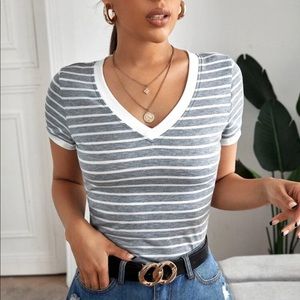 Striped V Neck tee
